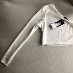 NastyGal NWT White Ribbed One Shoulder Crop